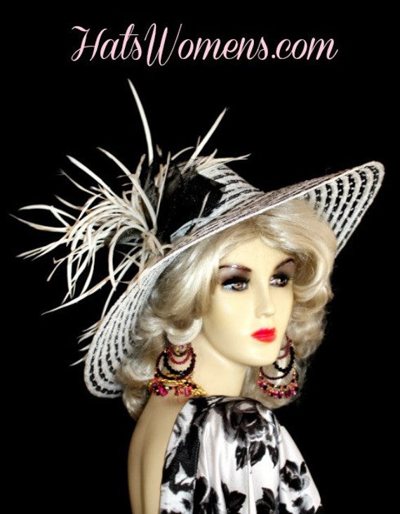 Black and White Wide-Brimmed Hat - Stunning! Wedding Hat, Women main image 2
