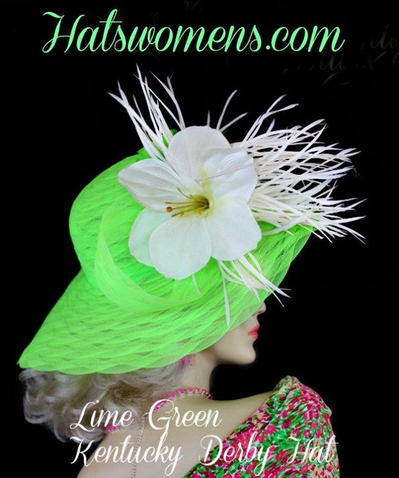 Stylish Handmade Straw Derby Hat with Green Accent Lime Green Derby Hat - Etsy main image 4