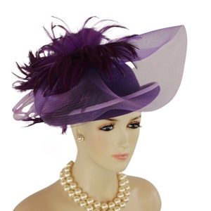 Avant Garde Fashion Hat, Purple Wool Winter Dress Hat Feathers, Small Crown Hat, Haute Couture Designer Hat, Formal Church Hat, Wedding Hats