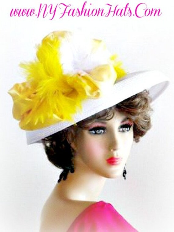 Yellow White Designer Hats for Women, Hats for Horse Races  display picture 3