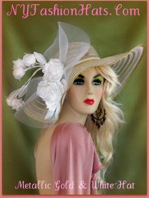 White Metallic Gold or Silver Wide Brim Sheer Church Formal  display picture 2