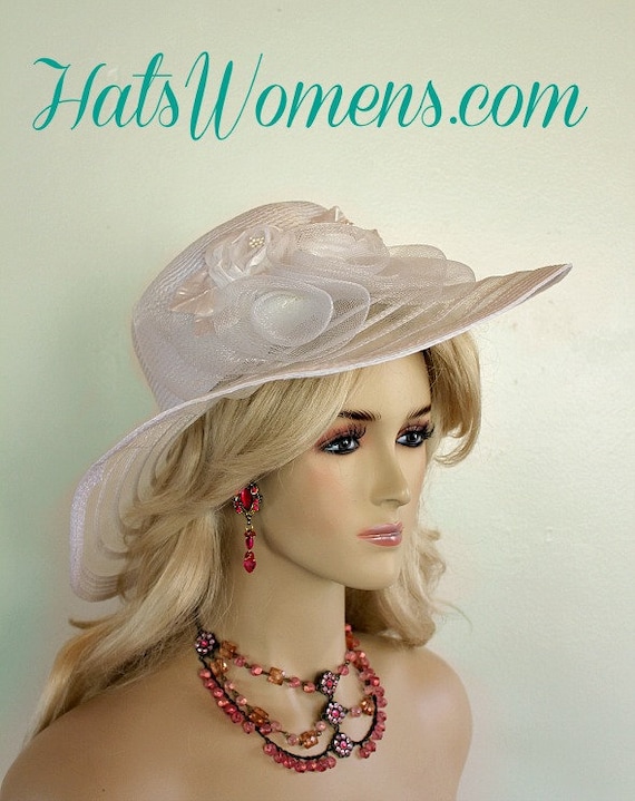White Designer Wide Brim Bridal Wedding Fashion Hat, Women's Hats - Main Image
