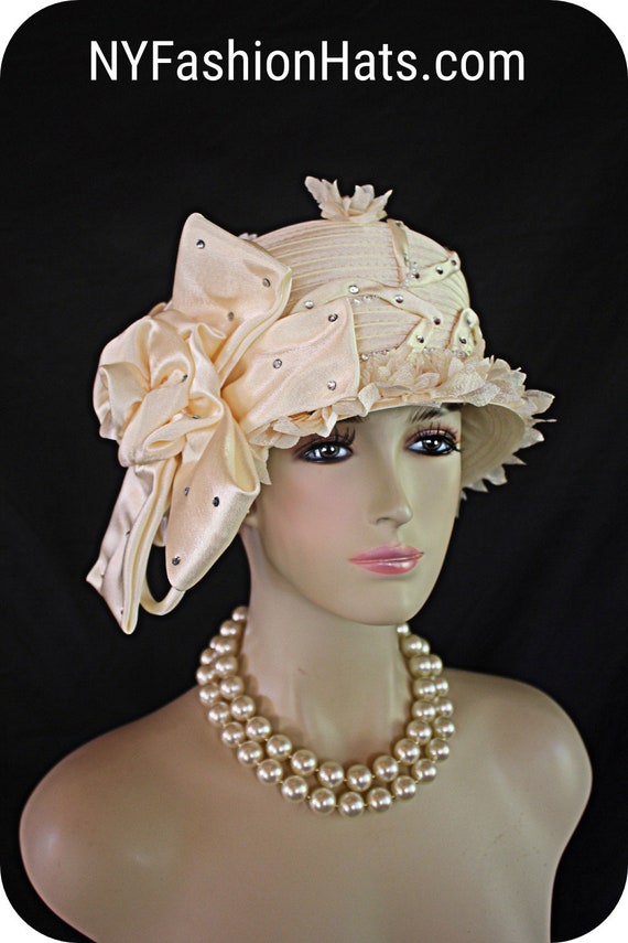 Buy Avant Garde Beige Ivory Satin Haute Couture Hat, Cloche Formal