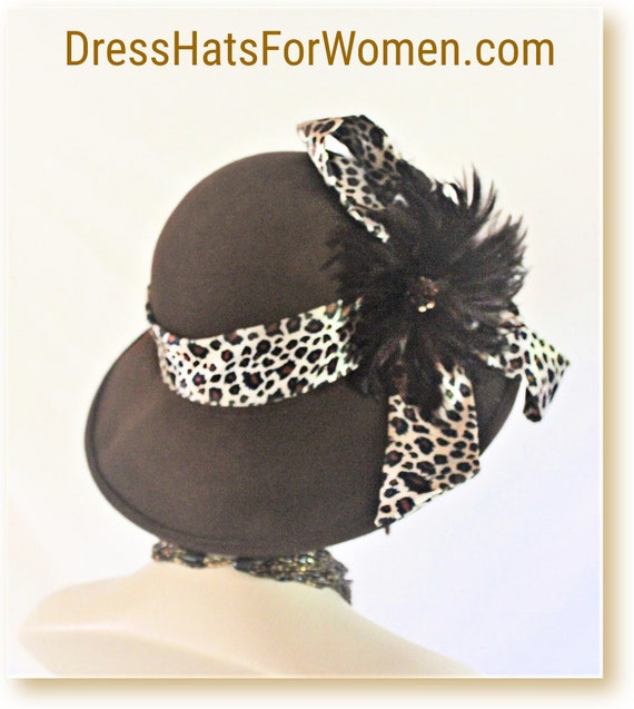 Couture Designer Brown Winter Wool Leopard Cheetah Print Hat 