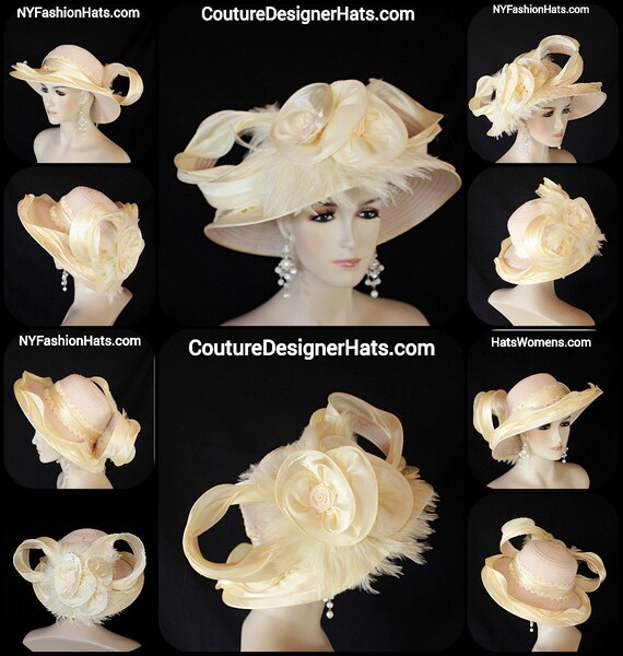 Banana Yellow Beige Satin Dress Hat Women, Haute Couture  display picture 2