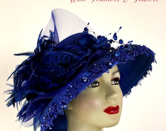 Haute Couture Royal Blue Designer Hat For Women, Luxury Fashion Hat, Wedding Guest Hat, Formal Dress Occasion Hat, NYFashionHats