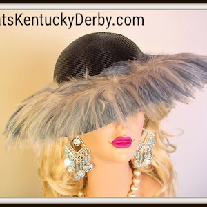 Haute Couture Luxury Statement Hats, Motf Premium Couture Designer Black Grey Feathered Hat, NYFashionHats Millinery, Formal Wedding Hat