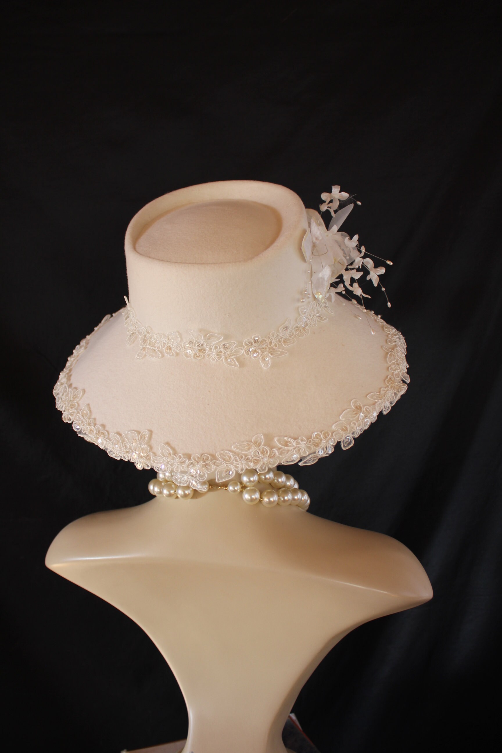 Luxury Winter White Ivory Wool Big Brim Hat for Women 