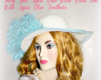 Women'a Aqua Ivory Special Occasion Kentucky Derby Hat Ny Fashion Hats