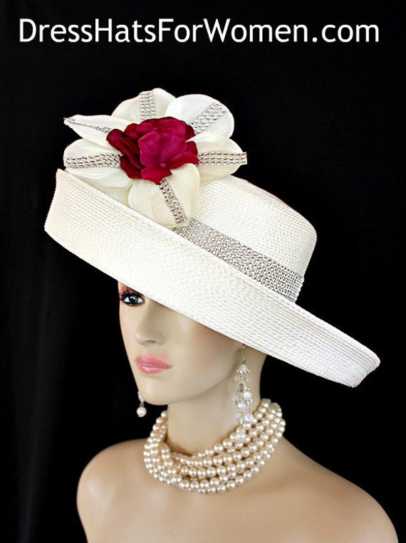 Ivory New Dress Formal Church Hat Ivory Wide Brim Couture Designer Racing Hat, Church Wedding  main image 3