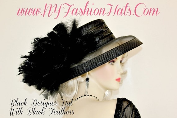 Custom Black Couture Designer Hat, Formal Wedding Hat, Church