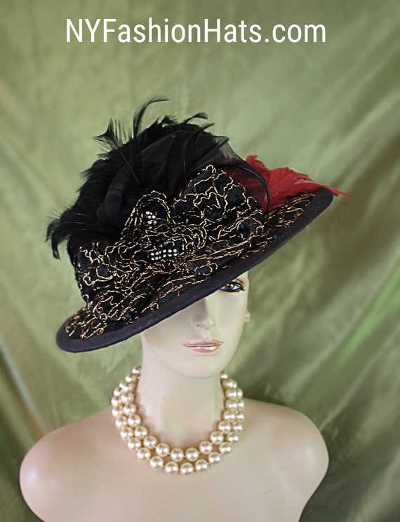 Women's Haute Couture Designer Hat, Black Metallic Gold Pink Brim Hat,  Formal Luxury Statement Wedding Church Hat, Nyfashionhats Millinery - Etsy
