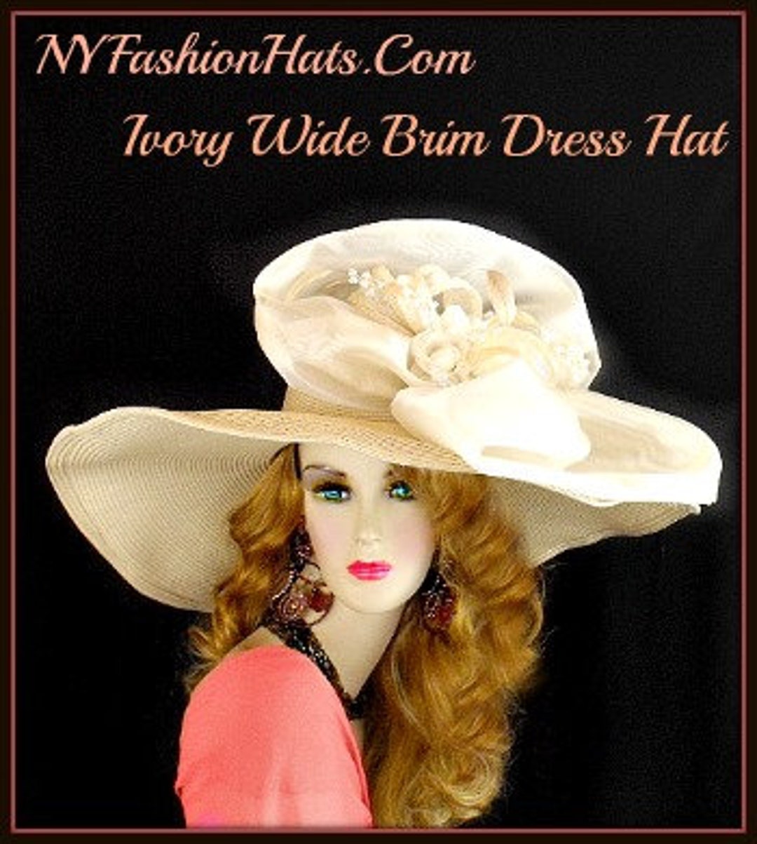 Ivory Straw Braid Wide Brim Kentucky Derby Hat, Wedding  display picture 2