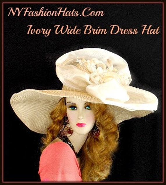 Ivory Straw Braid Wide Brim Kentucky Derby Hat, Wedding  display picture 1