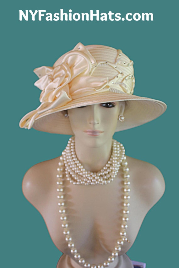 Pretty Beige Dress Hat / Church Hat MANHUJI Women Derby Church Hat Organza Flower Wedding Tea  main image 2