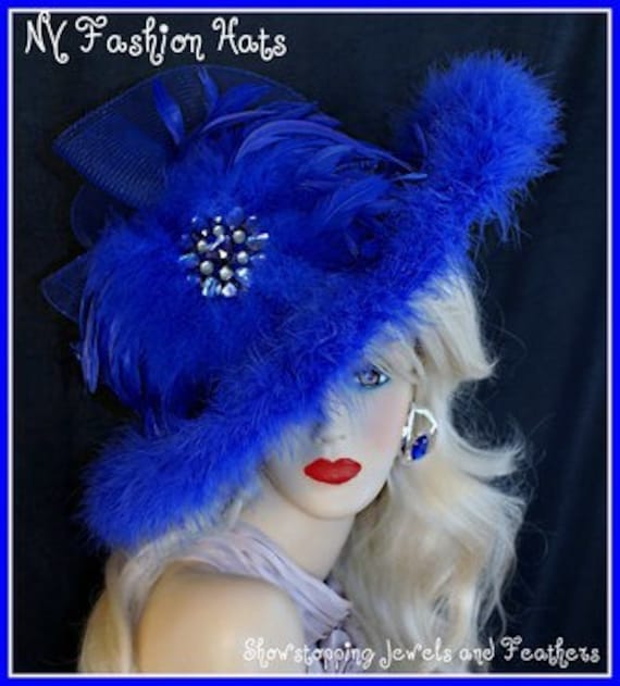 Elegant Royal Blue Wide-Brim Embellished Women’s Hat royal blue church hat products for sale | eBay main image 4