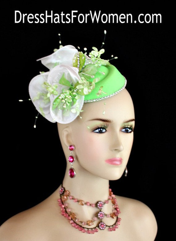 Vintage Lime Green Floral Pillbox Hat Avant Garde Fascinator Lime Pillbox Hat - Etsy main image 2