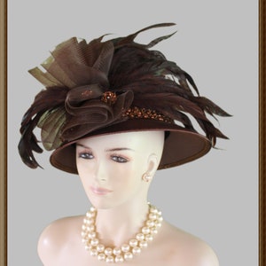 Avant Garde Brown Satin Haute Couture Hat, Abstract Brim Formal Church Hat, Dress Wedding Luxury Hat, NYFashionHats Millinery Headwear