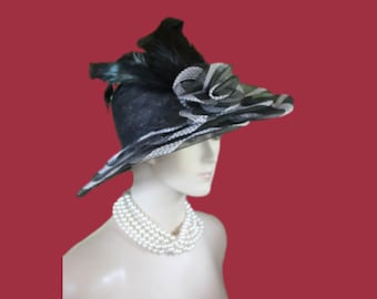 Avant Garde Luxury Large Brim Wedding Hat, Black White  display picture 1
