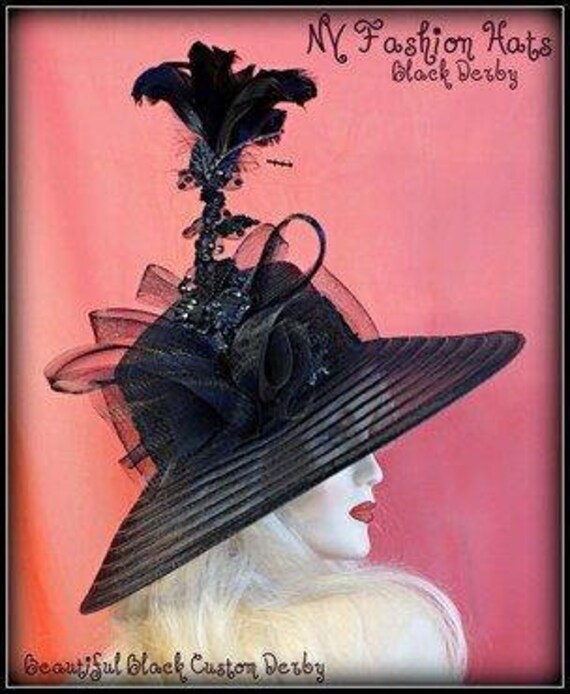 Stunning Big Wide Brim  Black Women\'s Couture Hat Black Hat Women, Black Wide Brim Hat, Large Black Hat Dance  main image 4