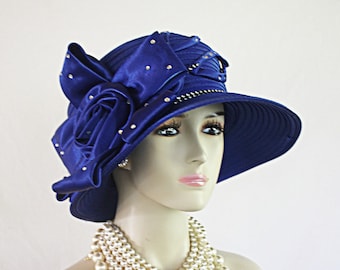 Vintage Kates Canada 100% Wool Felt Blue Flower Dress Hat  display picture 2