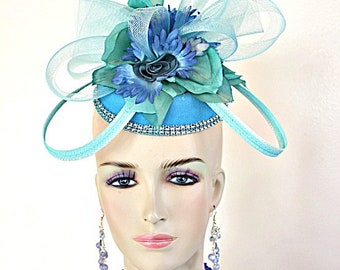 Kentucky Derby Hüte Sinamay Stroh Blau Grün Pillbox Fascinator Hut, Designer Hochzeit Kirche Braut Kopfschmuck Hb7