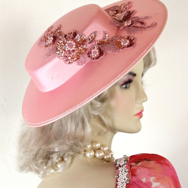 Hat Pink Satin Dress Church Formal Bridal, Designer Hats Weddings Women's K65