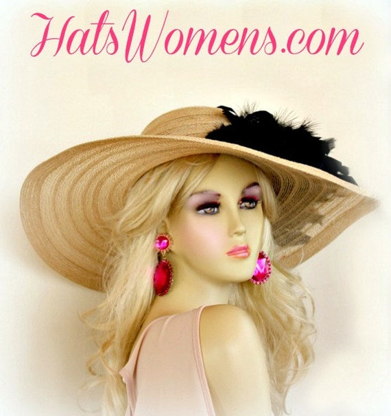 Stylish Tan Wide Brim Hat with Feather Accent Tan Cinnamon Brown Ombré Feather Tan Felt Hat Boho Vintage  main image 2