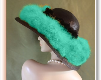 Luxury Black Soft Green Haute Couture Statement Designer Hat, Kentucky Derby Hats, Melbourne Cup Headpiece, Royal Ascot, Motf Millinery 8464