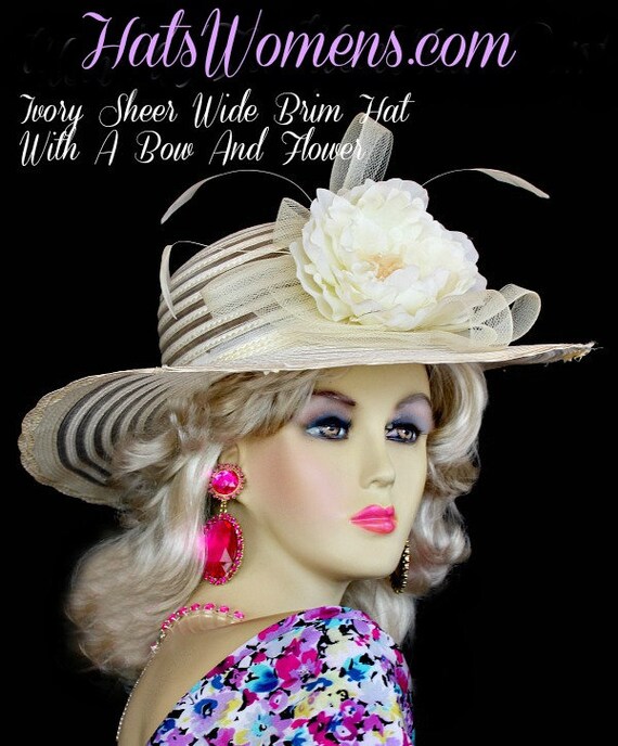 Beige Ivory Big Brim Dress Hat Women, Haute Couture Hat  display picture 3
