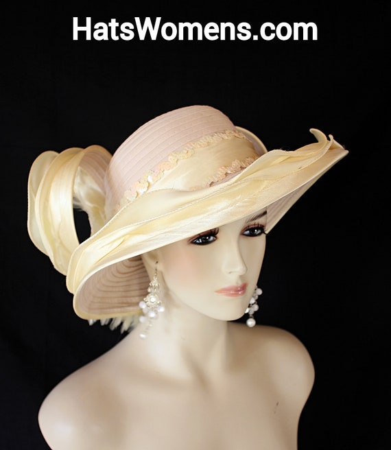 Banana Yellow Beige Satin Dress Hat Women, Haute Couture  display picture 3