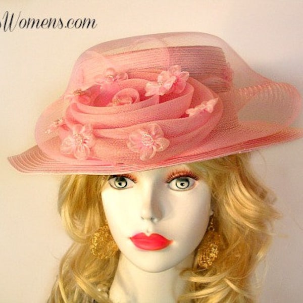 Ladies Pink Designer Fashion Wedding Large Bow Hat, Couture Bridal Special Occasion Hats