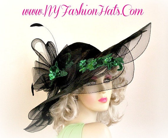 Kentucky Derby Hats Black Kelly Green Designer Hat Ny Fashion Hats Etsy UK