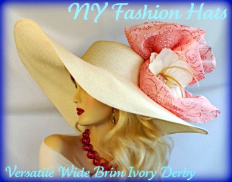 Kentucky Derby Hats, Hats For Horse Races, Ivory Soft Beige Coral Hat, Big Brim Hats, Haute Couture Designer Hats, NYFashionHats Millinery image 2