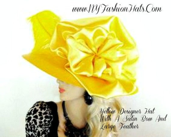 Sunny Bright Yellow Big Brim Preakness Stakes Hat, Hats for  display picture 2