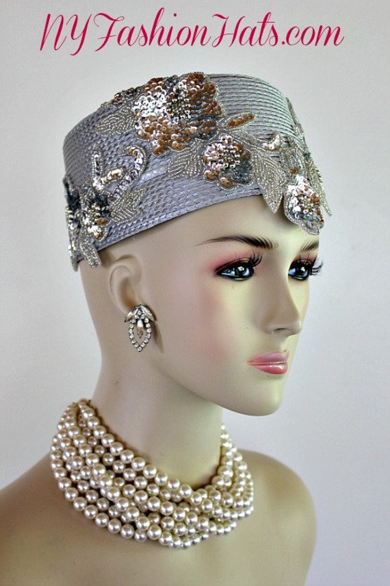 silver dress hats Avant Garde Metallic Silver Gray Pillbox Hat, Formal Wedding Dress Hat  Women, Woman's Church Sabbath Hat, Cocktail Hat, NY Fashion Hats 78YG