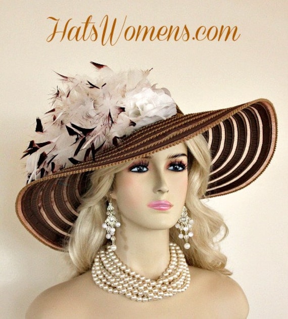 Kentucky Derby Haute Couture Hat, Ladies Big Brim Brown Hat  display picture 2