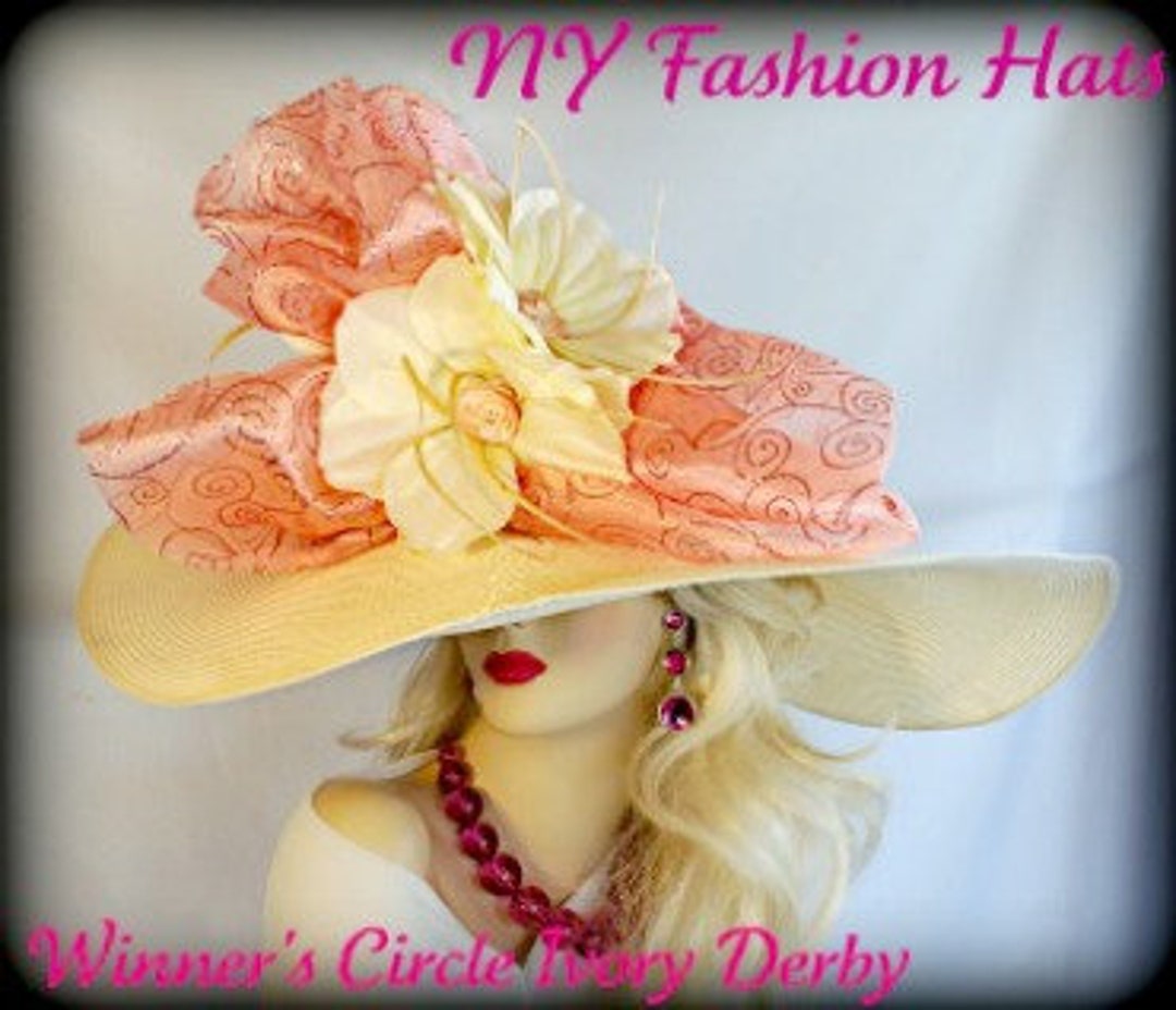 Kentucky Derby Hats, Hats for Horse Races, Ivory Soft Beige Coral Hat