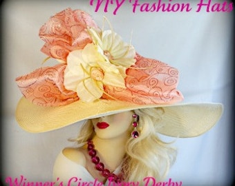 Kentucky Derby Hats, Hats For Horse Races, Ivory Soft Beige Coral Hat, Big Brim Hats, Haute Couture Designer Hats, NYFashionHats Millinery