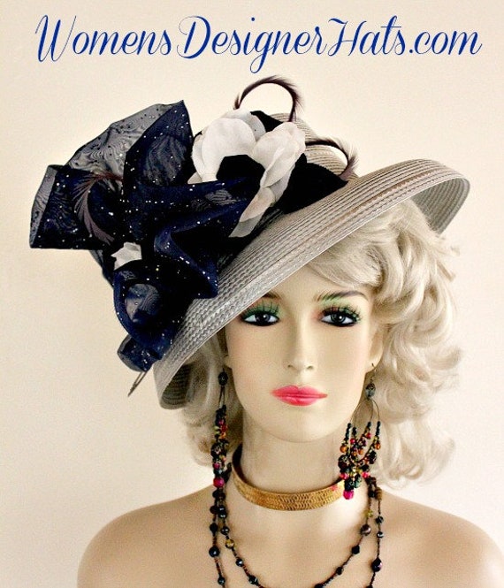 Fashion Hats for Weddings Brides Bridal, Silver Grey White Navy