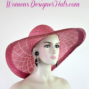 Oscar De La Renta Vintage Wide Brim Straw Hat, Luxury Designer Hats, Big Brim Hot Pink Hat,  Unworn Tags On Couture, NYFashionHats