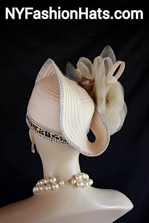 Elegant Ivory & Metallic Gold Church Hat by Whittall & Shon Haute Couture Antique Gold Luxury Statement Hat for Women  main image 4