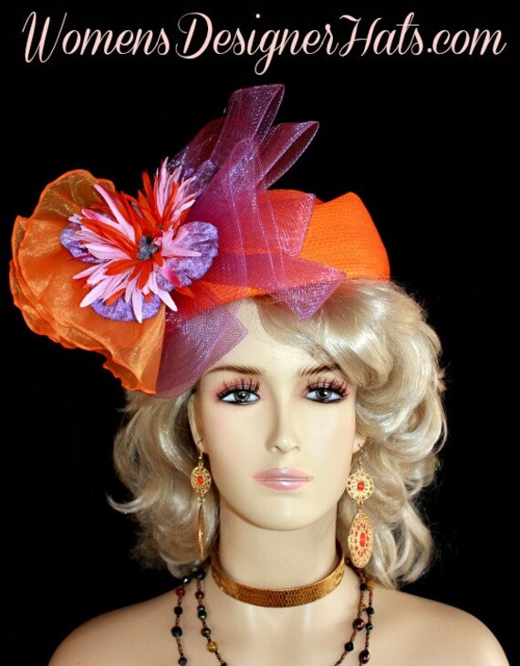 Hat Ladies Orange Special Occasion Pillbox Purple Lavender  display picture 1