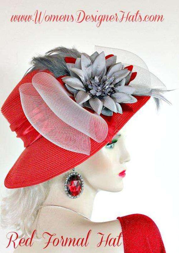 Women Red Gray Formal Dress Designer Church Hat, Ladies  display picture 1