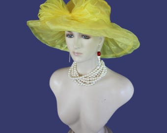 Royal Blue Large Brim Wedding Bridal Designer Hat, Haute Couture Hats, Formal Dress Hat, Mother Of The Bride Hats, Derby NY Fashion Hats