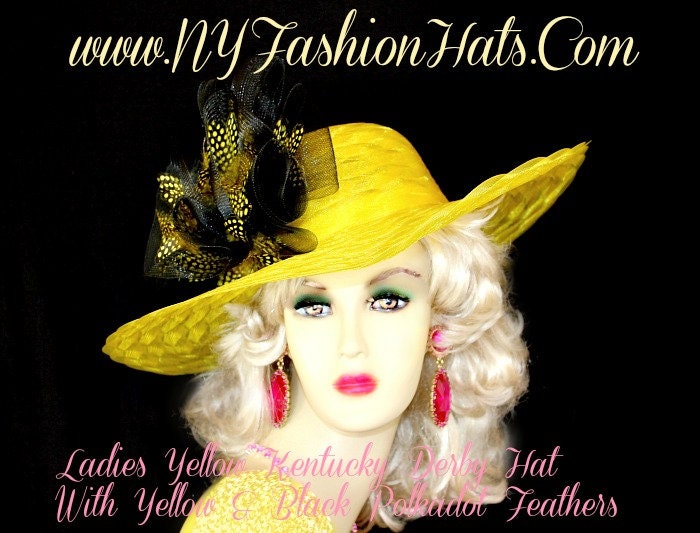 DESIGNER 1950s\' YELLOW & BLACK WIDE BRIM HAT + ROOSTER FEATHERS 1950s Feather Hats for Women for sale | eBay main image 3
