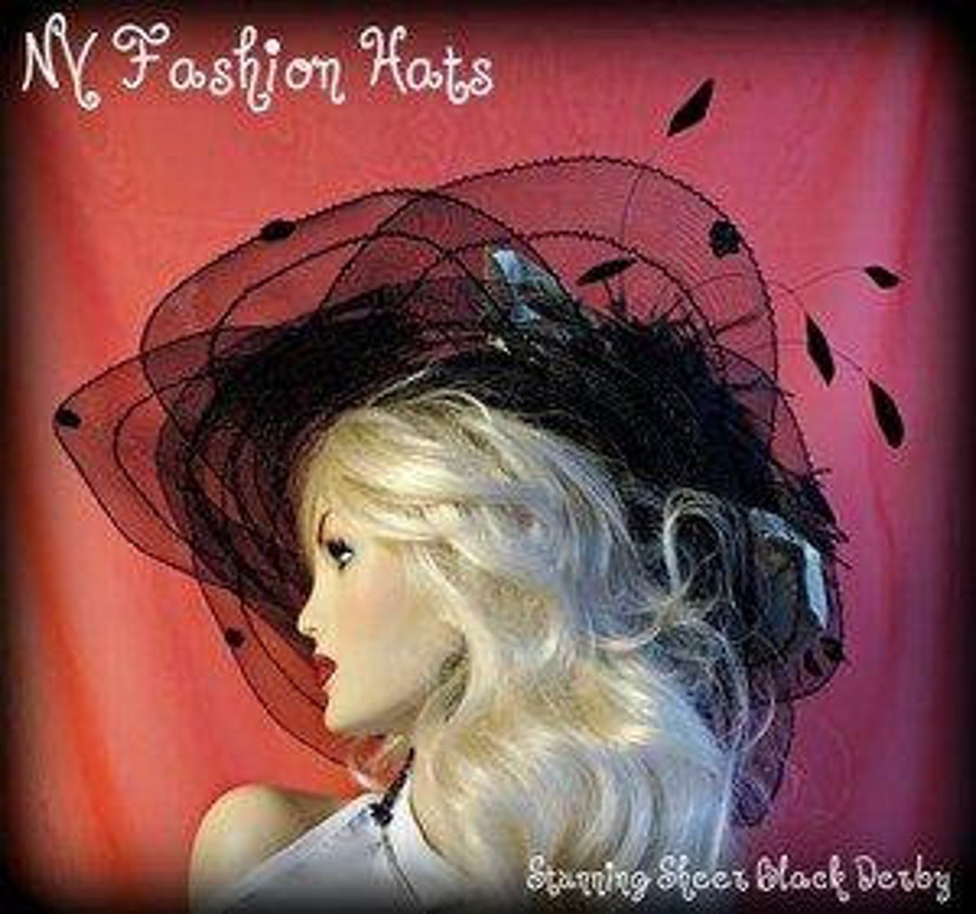 Big Brim Sheer Black and Metallic Gold Formal Hat, Hats for  display picture 1