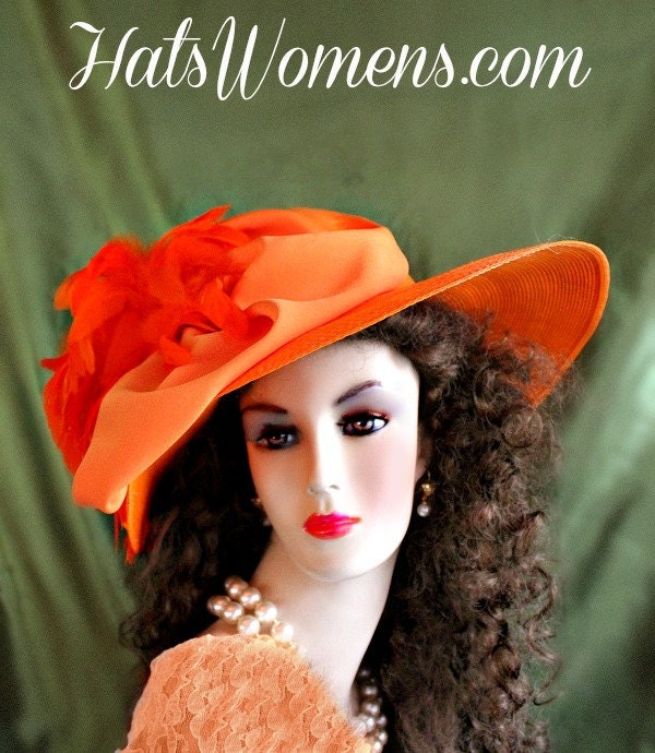 Ladies Orange Straw Braid Designer Dress Hat, Kentucky Derby  display picture 1