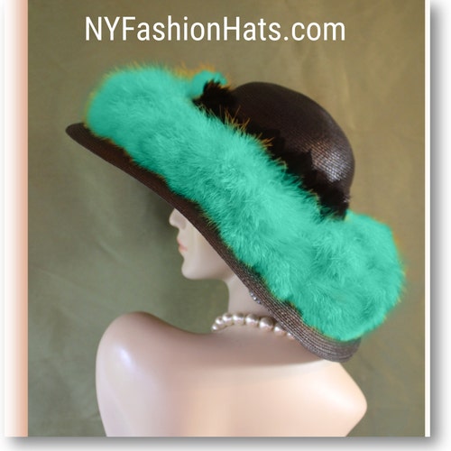 Lime Green White Wide Brim Kentucky Derby Hat, Women display picture 1