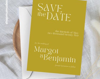 Modern Save the Date Template | Editable Canva Wedding Card | Mustard & White Minimalist Design | Instant Download
